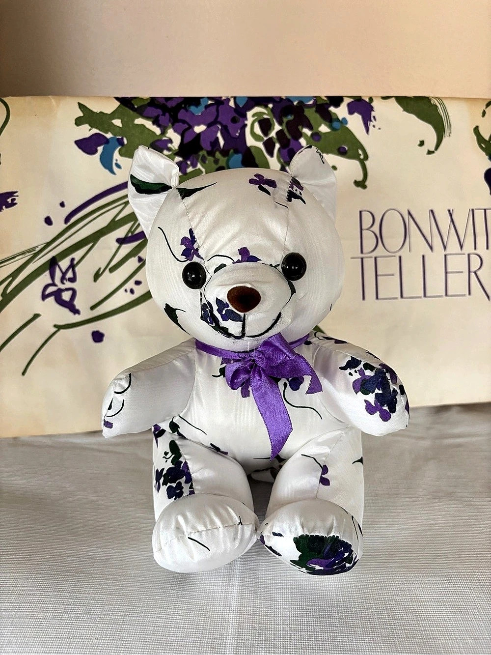 Vintage Bonwit Teller Violet Stuffed Bear & Shopping bag bundle